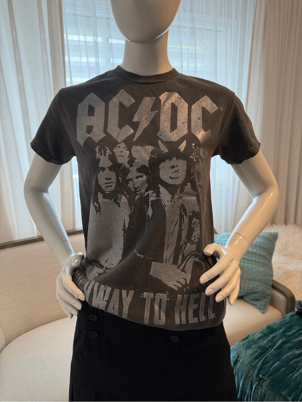 AC/DC Black Gray Band Photo 'Highway to Hell' Short Sleeve Tee